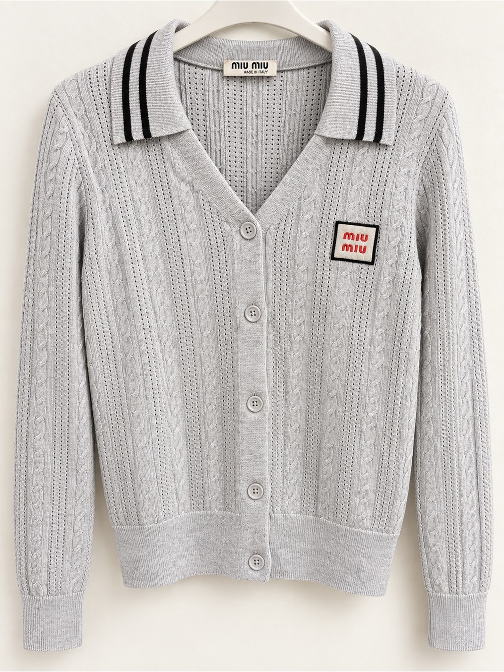 Miu Miu  Two piece Light Gray Polo‑Collar Knit Two piece Set